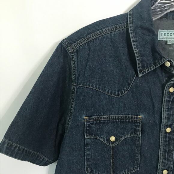 Tecovas Shirt Medium Mens Denim Western Pearl Snap Short Sleeve Cowboy Rodeo - Picture 5 of 10